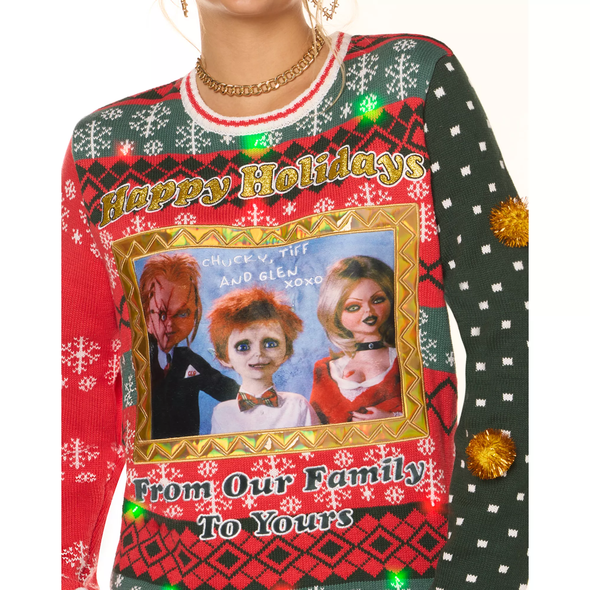 Light-Up Chucky Family Photo Christmas Sweater