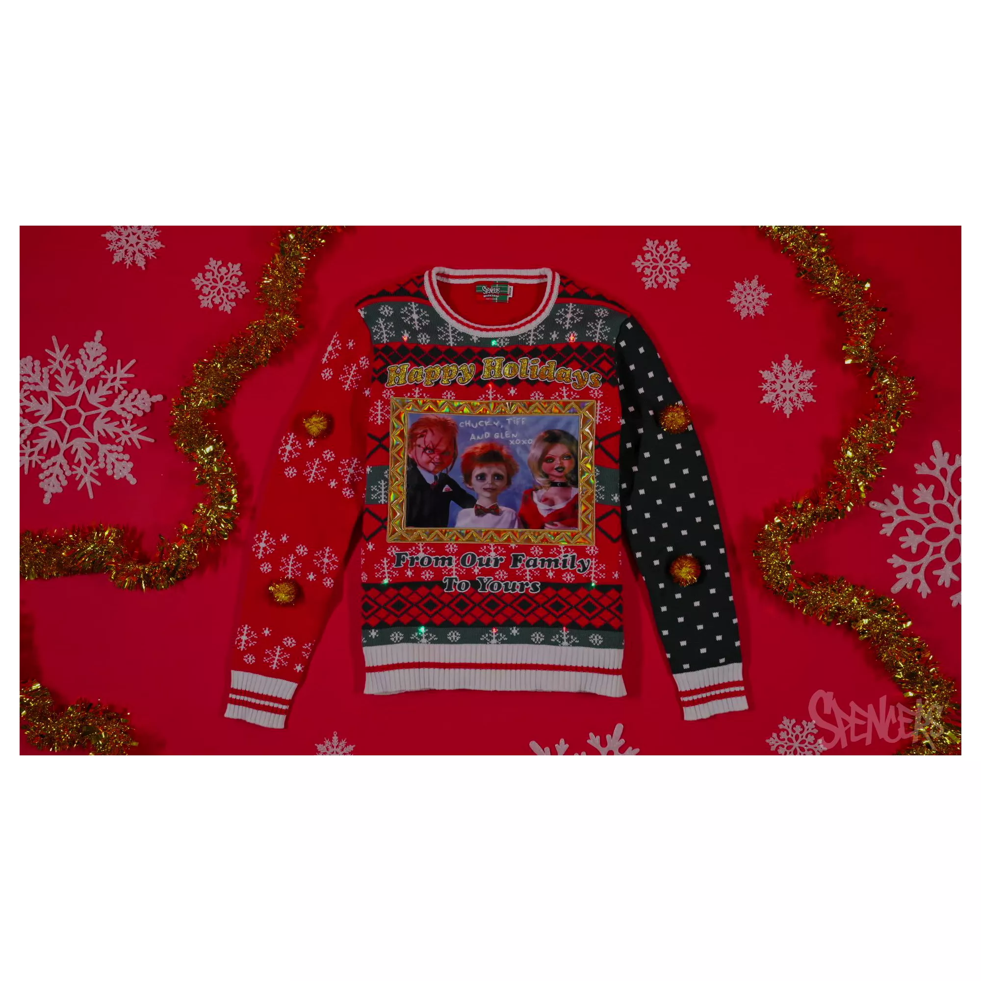 Light-Up Chucky Family Photo Christmas Sweater