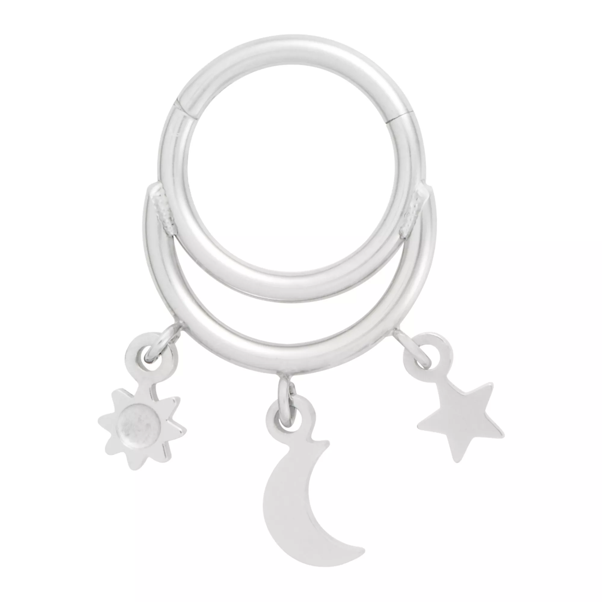 Moon and Star Dangle Double Hoop Hinged Septum Ring - 16 Gauge