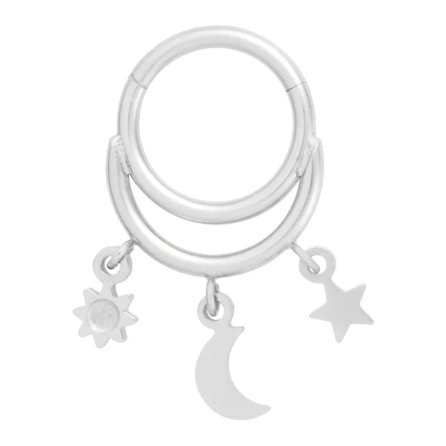 Moon and Star Dangle Double Hoop Hinged Septum Ring - 16 Gauge