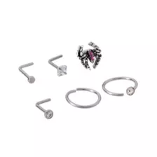 Multi-Pack CZ Titanium Spider L-Bend Nose Rings and Hoop Nose Rings 6 Pack - 20 Gauge at Spencer's