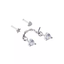 Multi-Pack CZ Heart Chain Bone Nose Rings 6 Pack - 20 Gauge at Spencer's