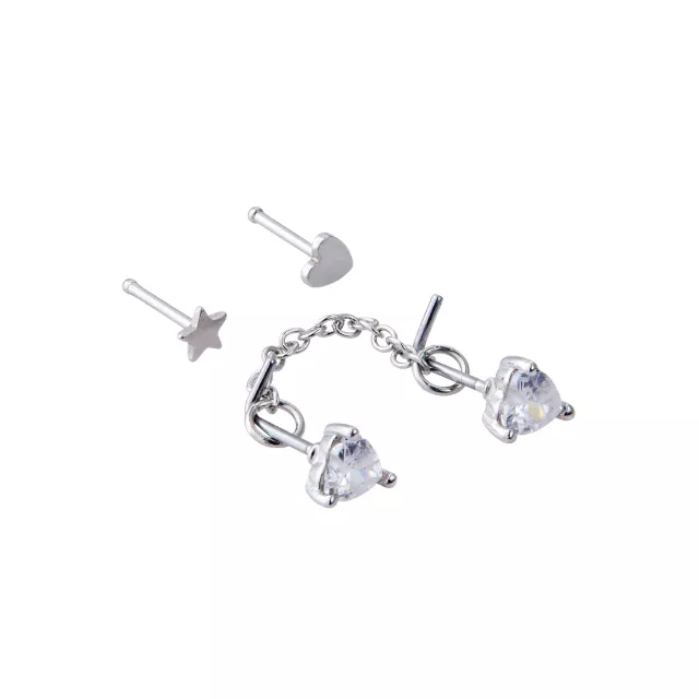 Multi-Pack CZ Heart Chain Bone Nose Rings 6 Pack - 20 Gauge at Spencer's