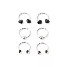 Multi-Pack Black Hearts Captive Rings and Horseshoe Rings 6 Pack - 16 Gauge at Spencer's