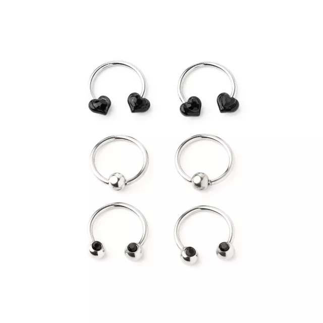 Multi-Pack Black Hearts Captive Rings and Horseshoe Rings 6 Pack - 16 Gauge at Spencer's
