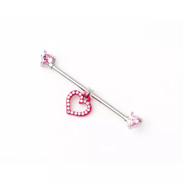 Pink Heart Industrial Barbell - 14 Gauge at Spencer's
