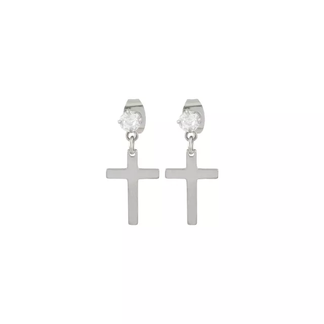 CZ Titanium Cross Stud Dangle Earrings at Spencer's