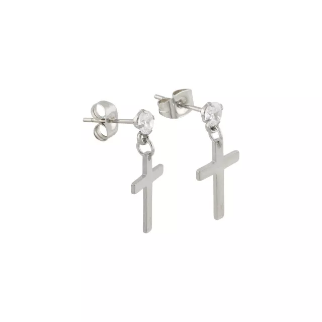 CZ Titanium Cross Stud Dangle Earrings at Spencer's