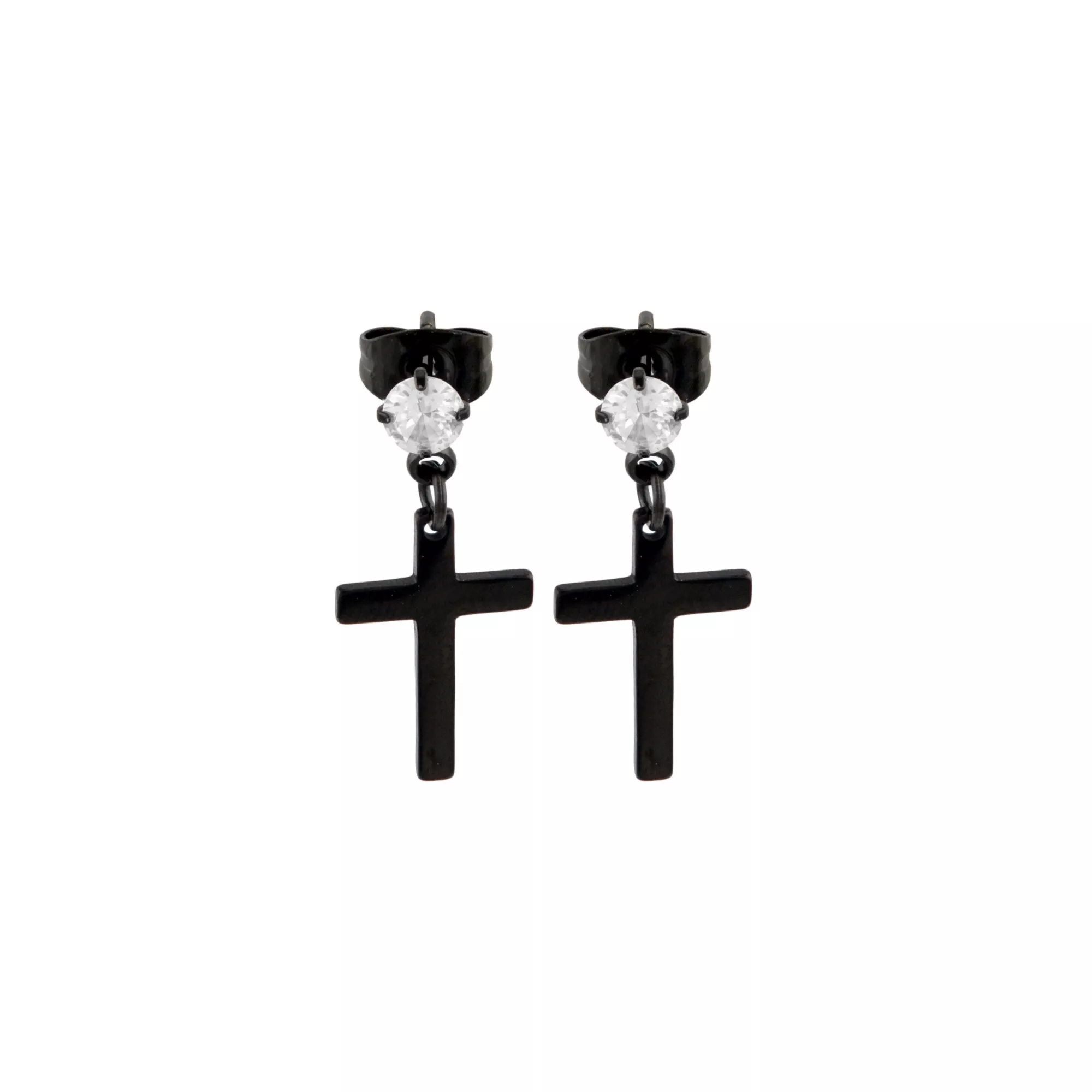Round CZ Black Cross Titanium Dangle Stud Earrings - 20 Gauge at Spencer's