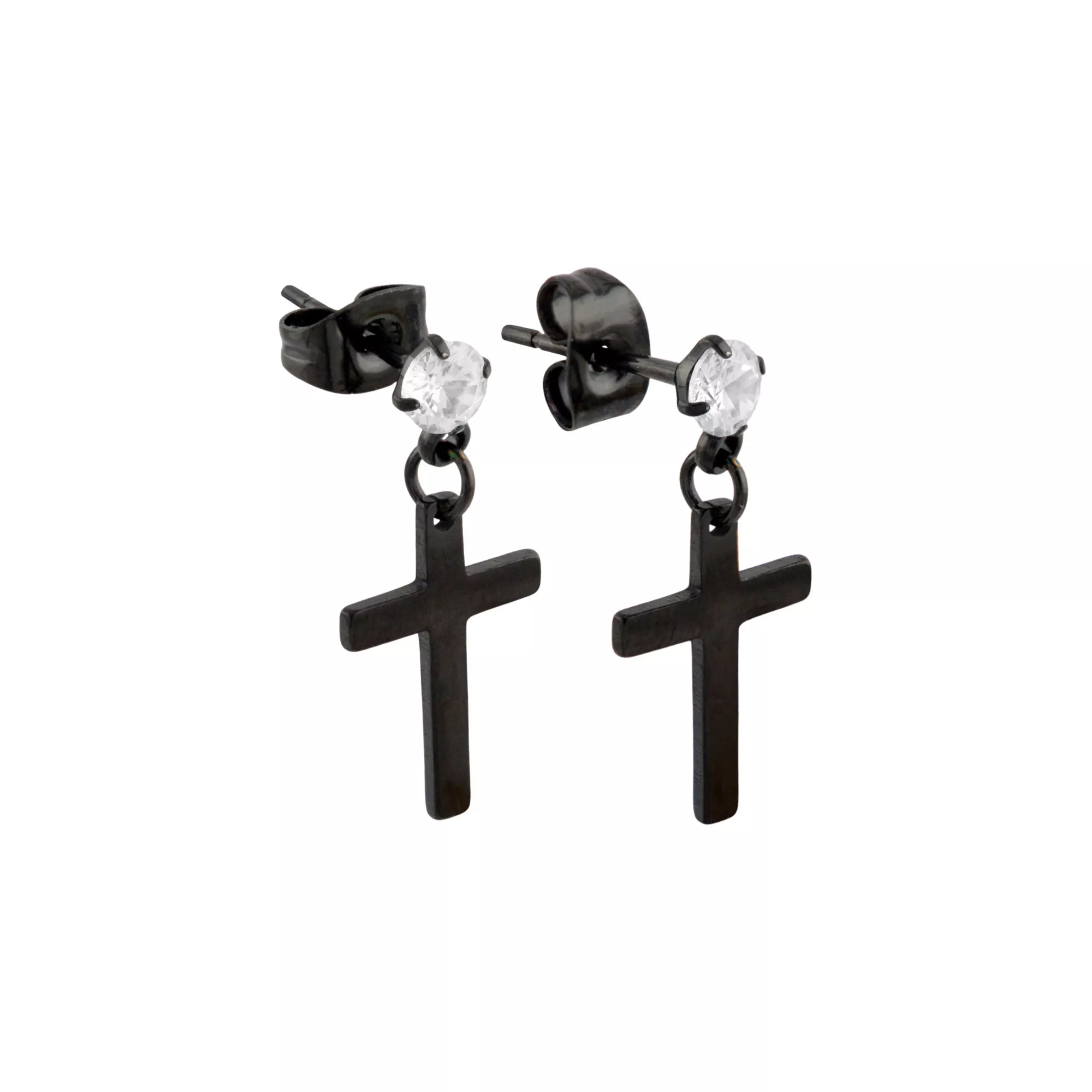 Round CZ Black Cross Titanium Dangle Stud Earrings - 20 Gauge at Spencer's