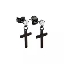 Round CZ Black Cross Titanium Dangle Stud Earrings - 20 Gauge at Spencer's