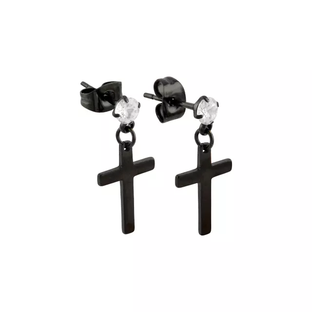 Round CZ Black Cross Titanium Dangle Stud Earrings - 20 Gauge at Spencer's