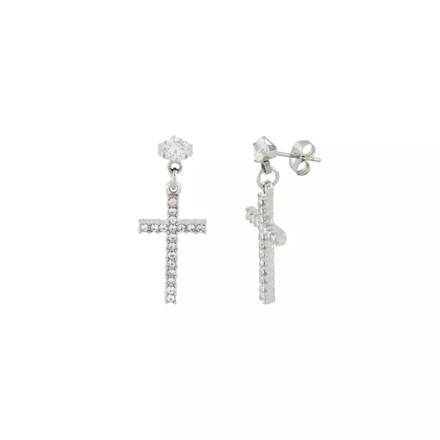 Silvertone CZ Titanium Cross Dangle Earrings at Spencer's