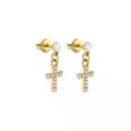 CZ Cross Goldtone Titanium Dangle Stud Earrings - 20 Gauge at Spencer's