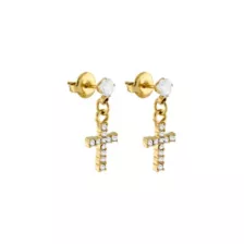 CZ Cross Goldtone Titanium Dangle Stud Earrings - 20 Gauge at Spencer's