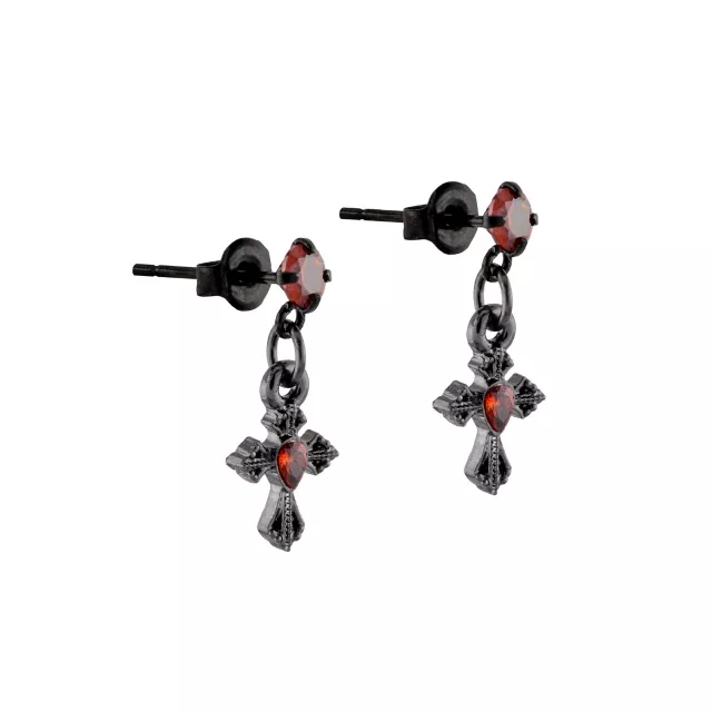 Black and Red CZ Titanium Antique Cross Dangle Earrings at Spencer's