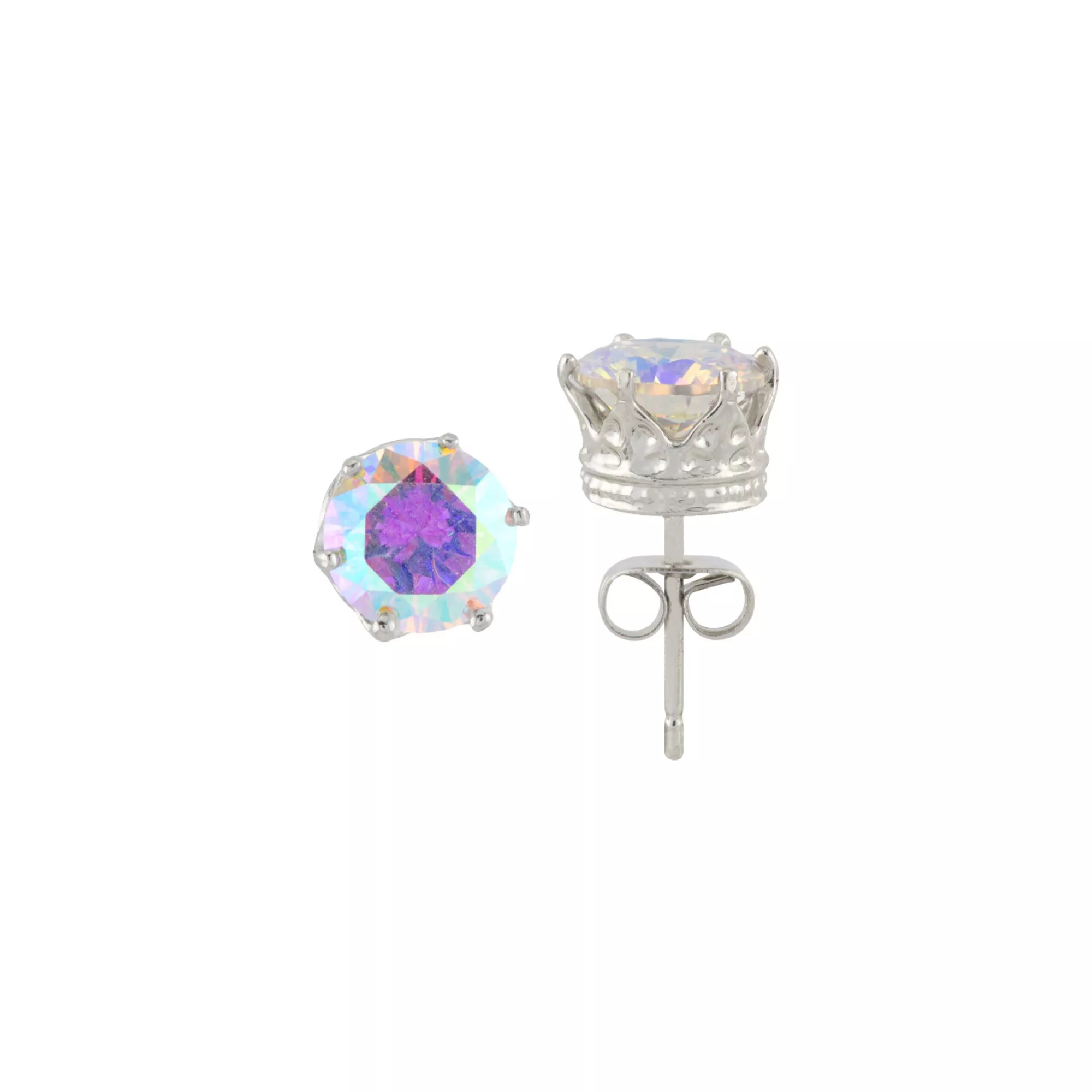 CZ Round Aurora Borealis Stud Earrings - 20 Gauge at Spencer's