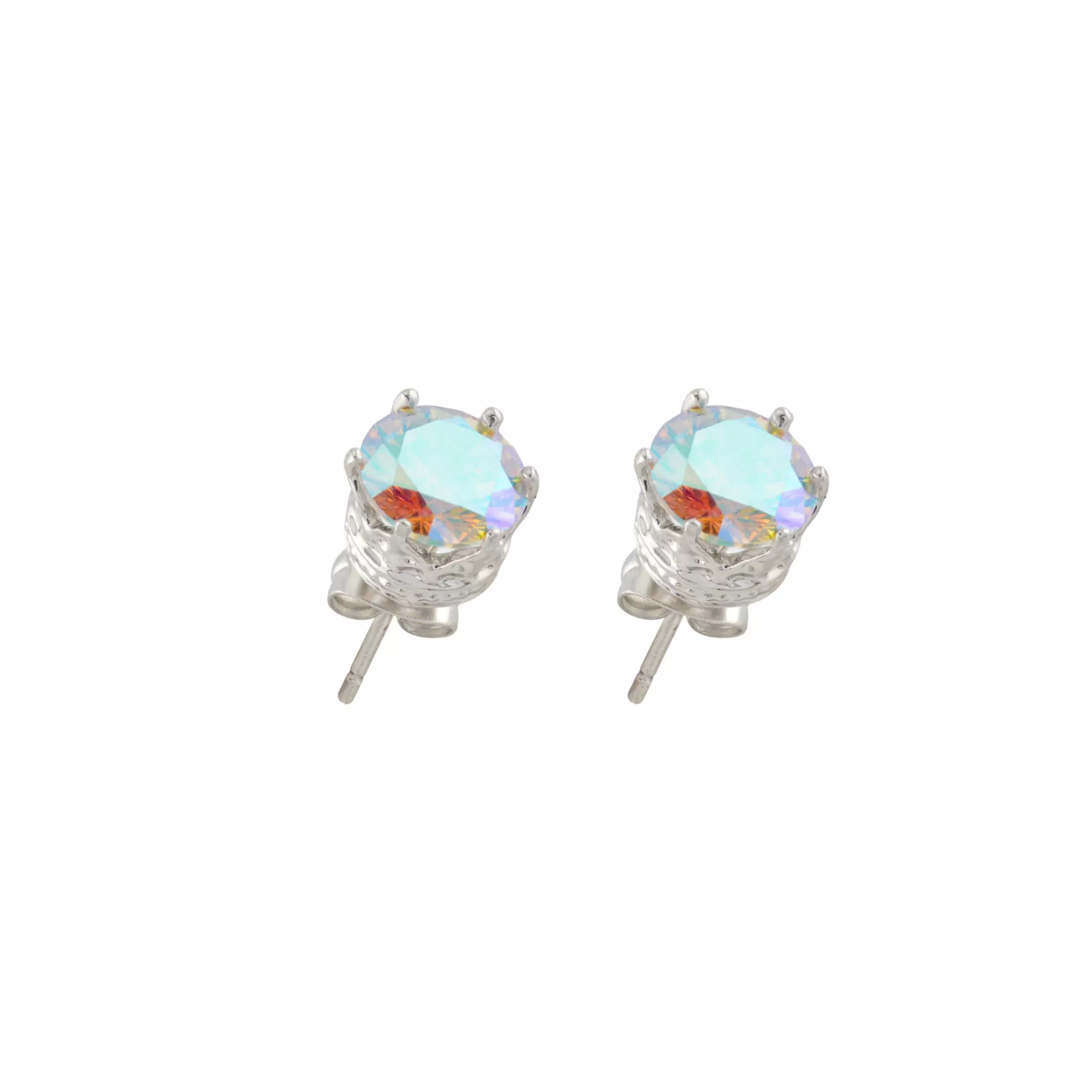 CZ Round Aurora Borealis Stud Earrings - 20 Gauge at Spencer's