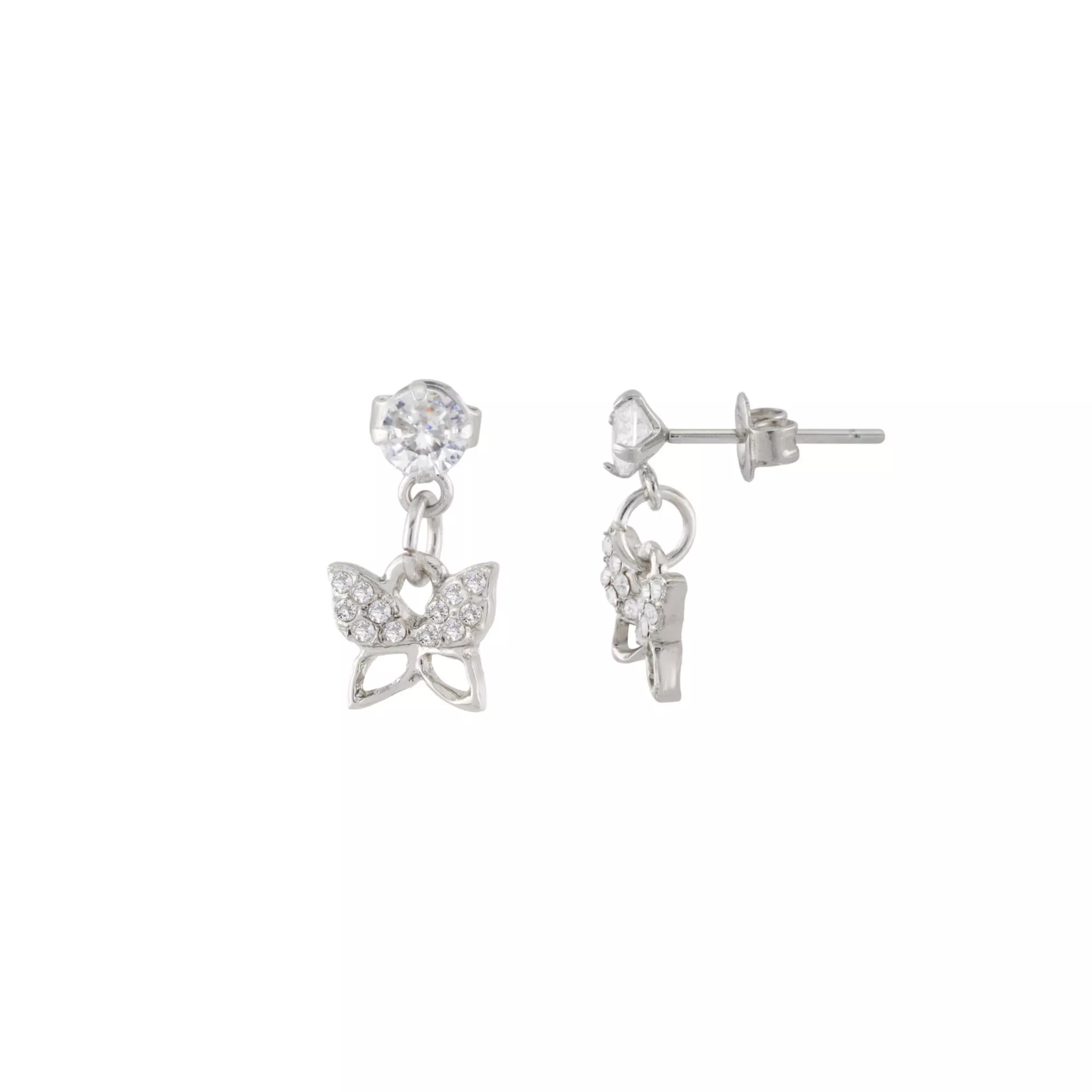 CZ Butterfly Dangle Earrings - 20 Gauge at Spencer's