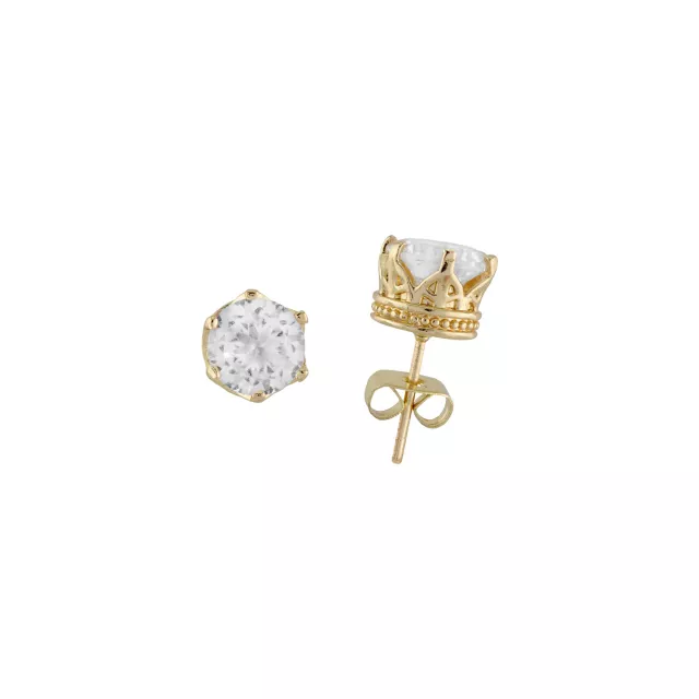 Round Goldtone CZ Crown Setting Stud Earrings at Spencer's