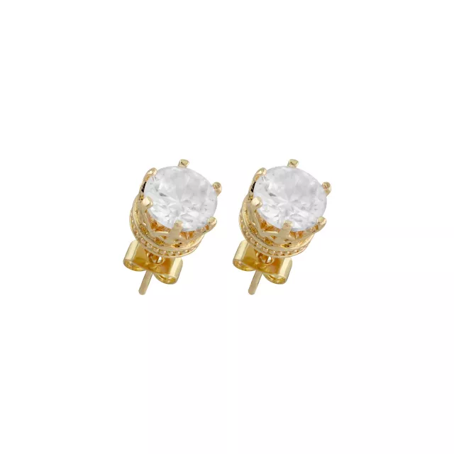 Round Goldtone CZ Crown Setting Stud Earrings at Spencer's