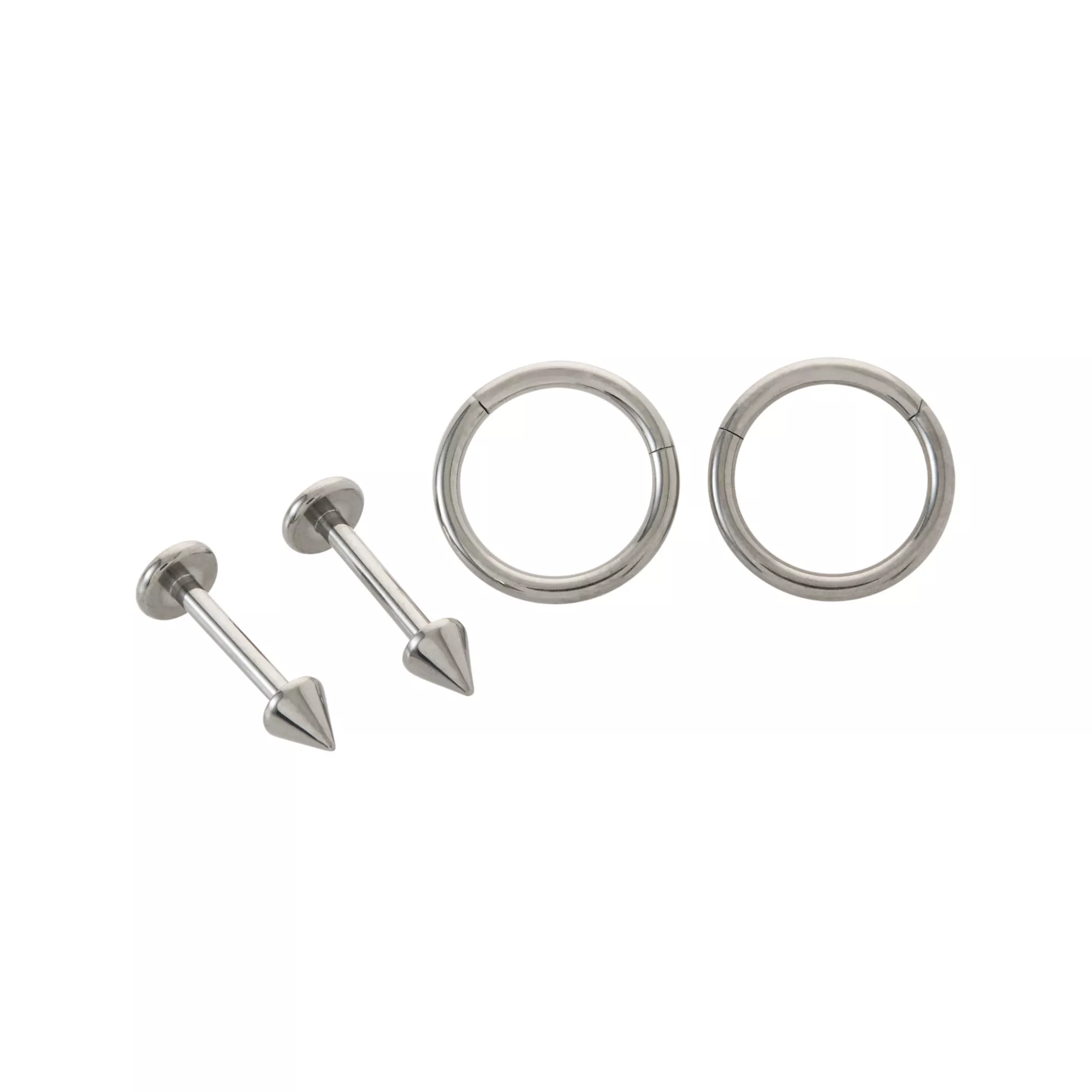 Multi-Pack Titanium Hinged Hoops and Labret Lip Rings 4 Pack - 16 Gauge at Spencer's