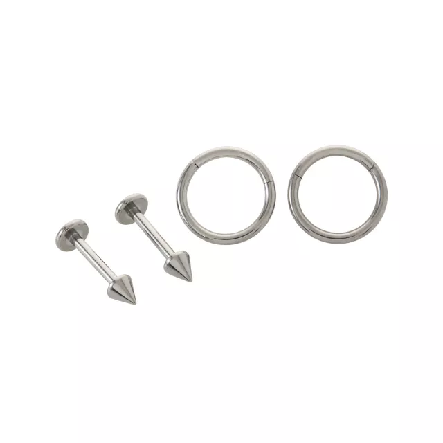 Multi-Pack Titanium Hinged Hoops and Labret Lip Rings 4 Pack - 16 Gauge at Spencer's