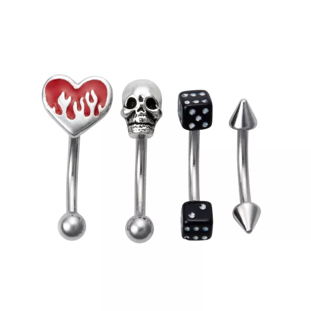 Multi-Pack Skull and Dice Curved Barbells 4 Pack - 16 Gauge
