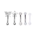 Multi-Pack Aurora Borealis Effect Butterfly and Flower Curved Barbell 5 Pack - 16 Gauge at Spencer's