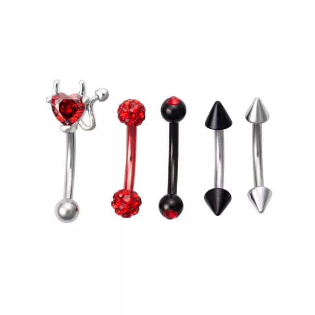 Multi-Pack Red CZ Devil Diamond Heart Curved Barbells 5 Pack - 16 Gauge at Spencer's
