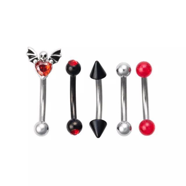 Multi-Pack Red CZ Titanium Winged Heart Curved Barbells 5 Pack - 16 Gauge