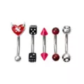 Multi-Pack Dice and Horned Heart Curved Barbells 5 Pack - 16 Gauge at Spencer's