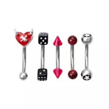 Multi-Pack Dice and Horned Heart Curved Barbells 5 Pack - 16 Gauge at Spencer's