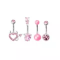 Multi-Pack CZ Pink Titanium Devil Heart Belly Button Rings 4 Pack - 14 Gauge at Spencer's