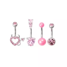 Multi-Pack CZ Pink Titanium Devil Heart Belly Button Rings 4 Pack - 14 Gauge at Spencer's