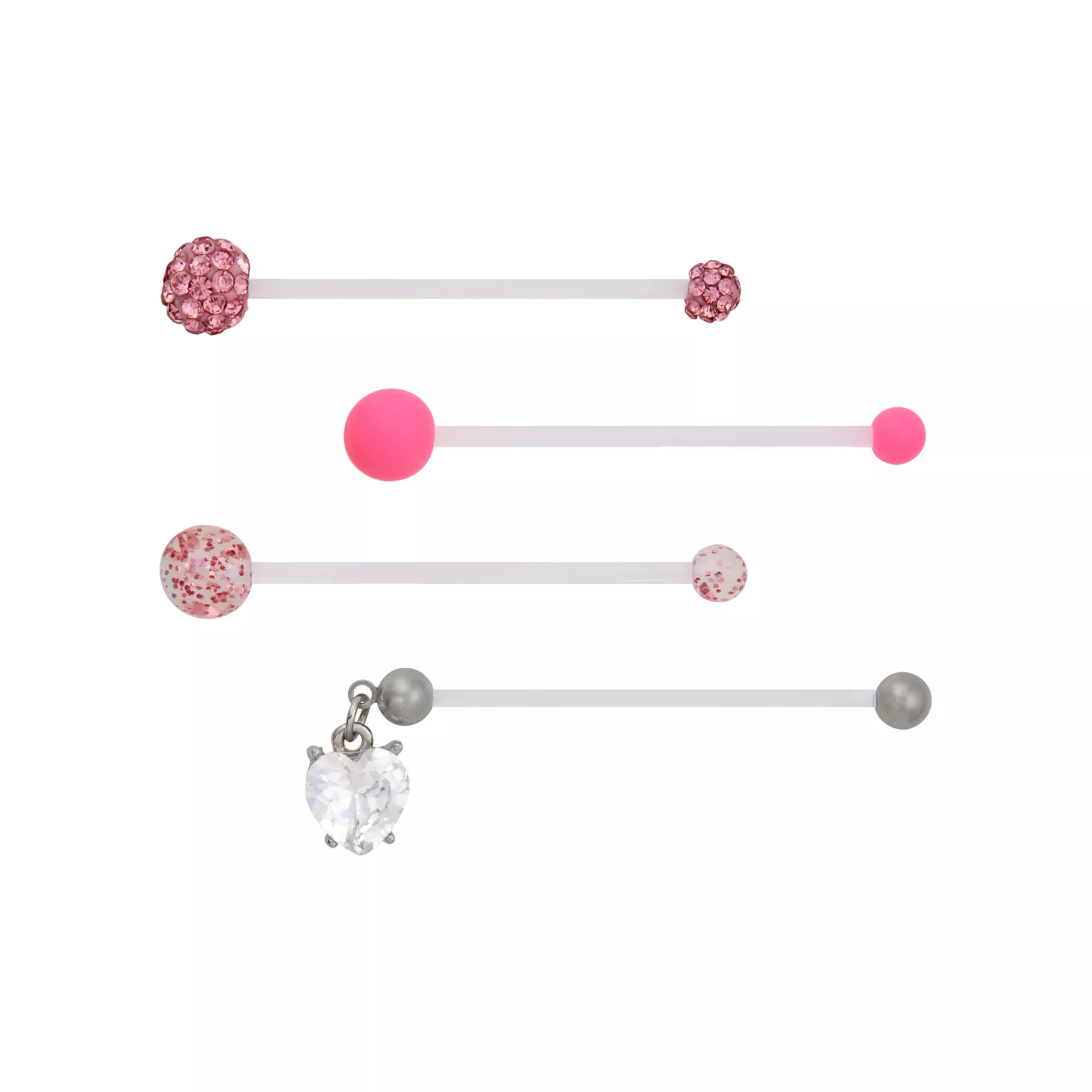 Multi-Pack CZ and Pink Belly Rings 4 Pack - 14 Gauge at Spencer's