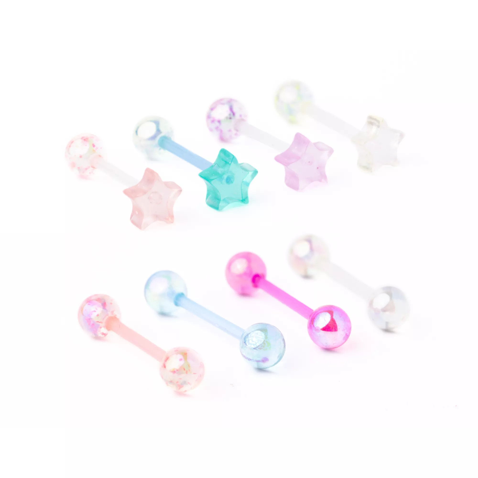 Multi-Pack Pastel Star Straight Barbells 8 Pack - 14 Gauge at Spencer's