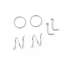 Multi-Pack CZ Pink L-Bend and Spiral Hoop Nose Rings 6 Pack - 20 Gauge at Spencer's