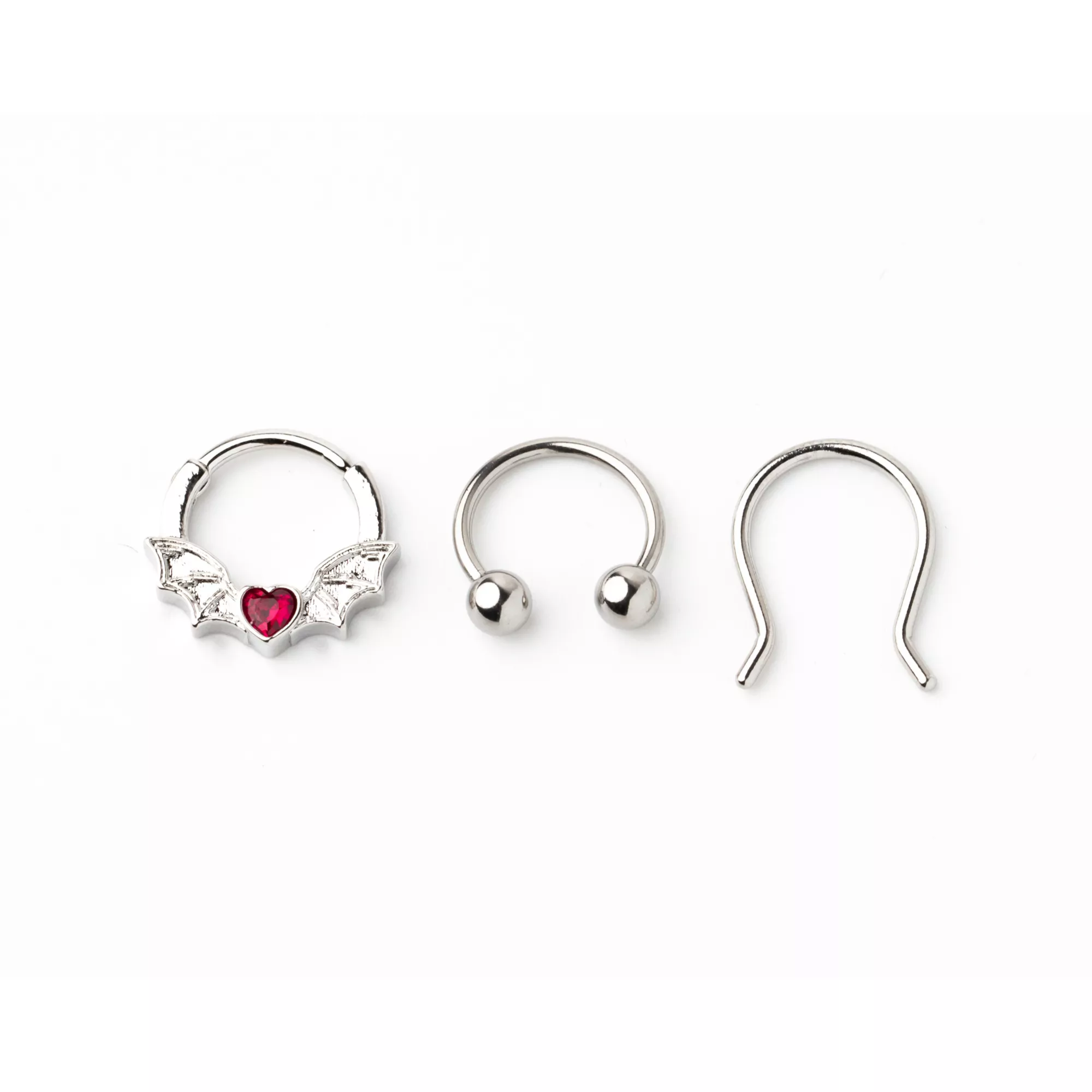 Multi-Pack CZ Red Bat Wing Septum Rings 3 Pack - 16 Gauge