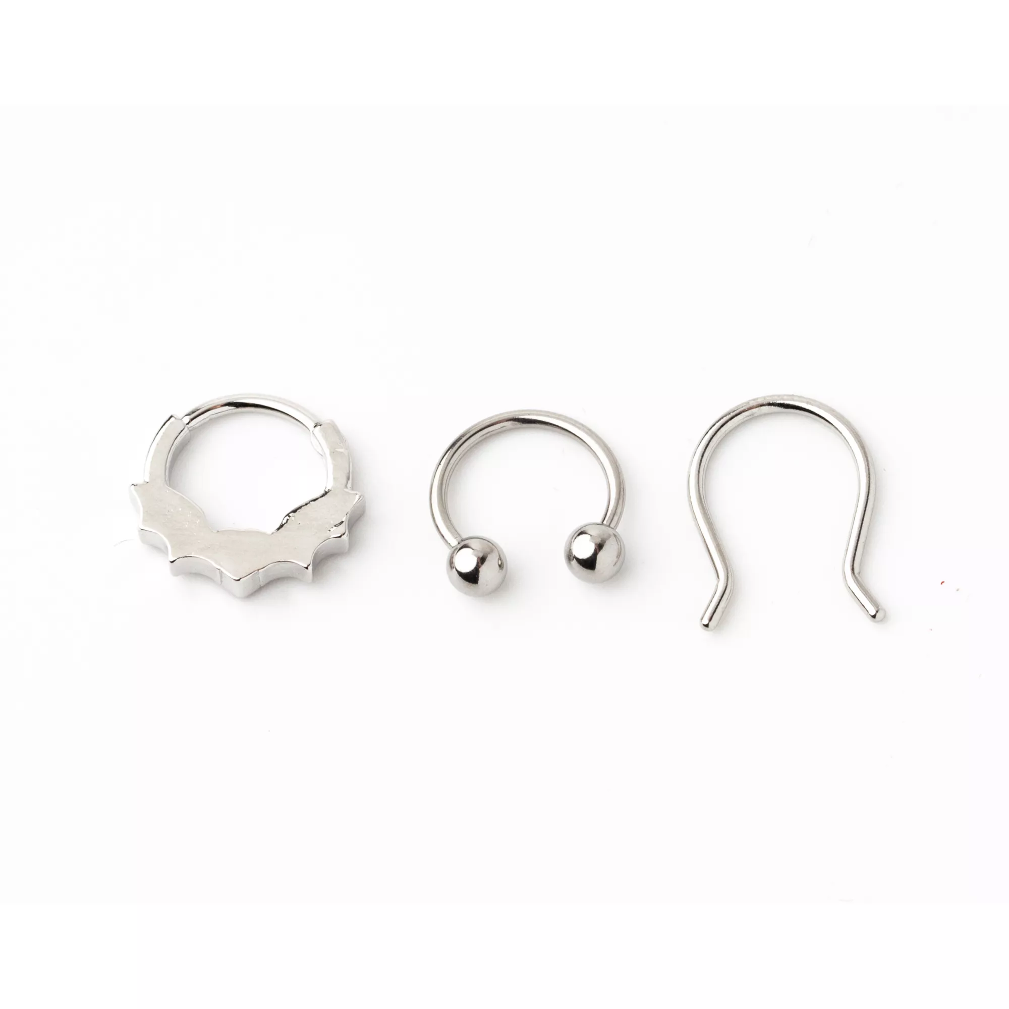 Multi-Pack CZ Red Bat Wing Septum Rings 3 Pack - 16 Gauge