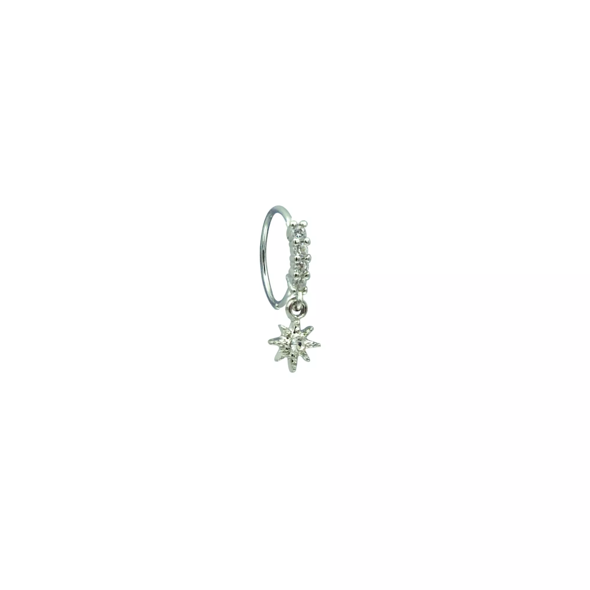 CZ Starburst Dangle Hoop Nose Ring - 20 Gauge