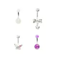 Multi-Pack CZ Butterfly Pearl and Bow Belly Rings 4 Pack - 14 Gauge at Spencer's