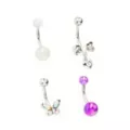Multi-Pack CZ Butterfly Pearl and Bow Belly Rings 4 Pack - 14 Gauge at Spencer's