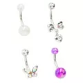 Multi-Pack CZ Butterfly Pearl and Bow Belly Rings 4 Pack - 14 Gauge at Spencer's