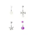 Multi-Pack CZ Butterfly Pearl and Bow Belly Rings 4 Pack - 14 Gauge at Spencer's