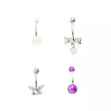 Multi-Pack CZ Butterfly Pearl and Bow Belly Rings 4 Pack - 14 Gauge at Spencer's