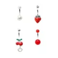 Multi-Pack CZ Dangle Fruit Belly Ring 4 Pack - 14 Gauge at Spencer's