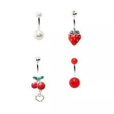 Multi-Pack CZ Dangle Fruit Belly Ring 4 Pack - 14 Gauge at Spencer's