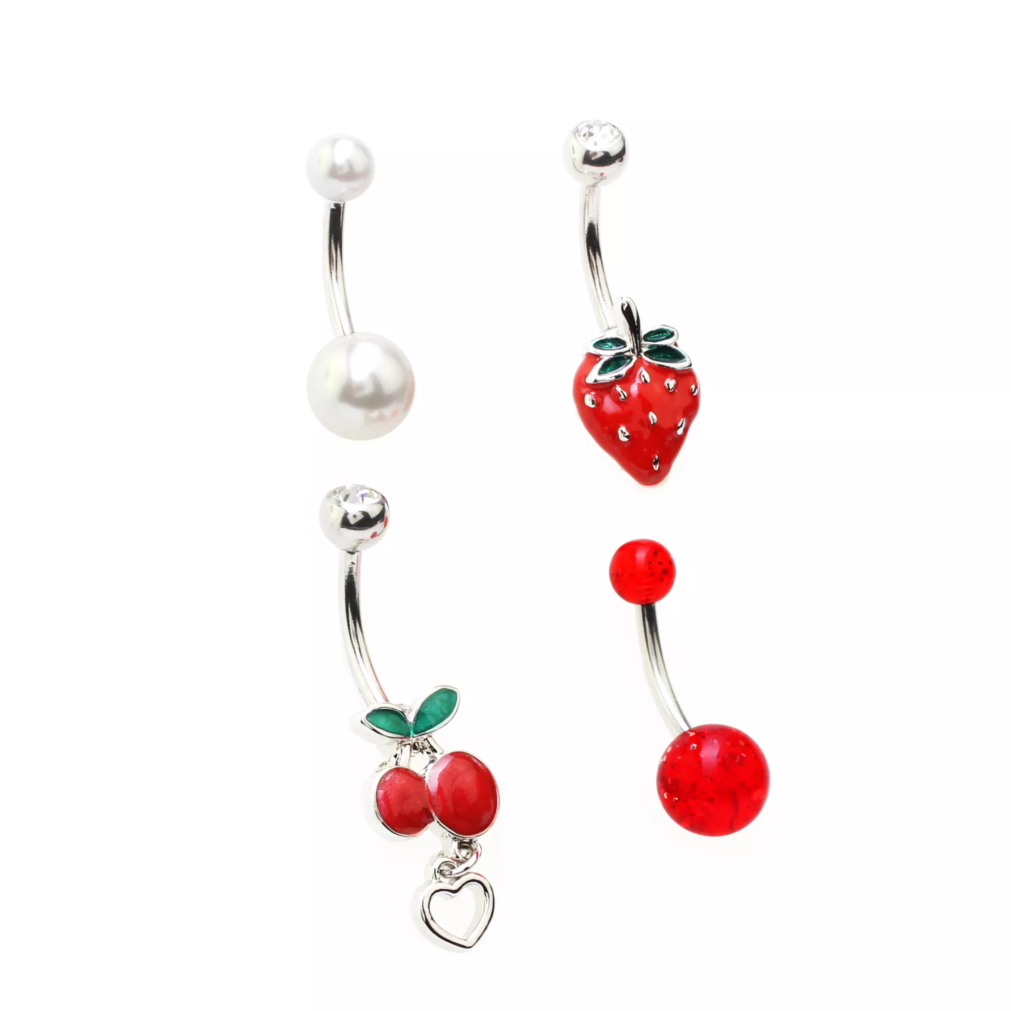 Multi-Pack CZ Dangle Fruit Belly Ring 4 Pack - 14 Gauge at Spencer's