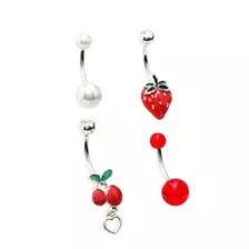 Multi-Pack CZ Dangle Fruit Belly Ring 4 Pack - 14 Gauge at Spencer's